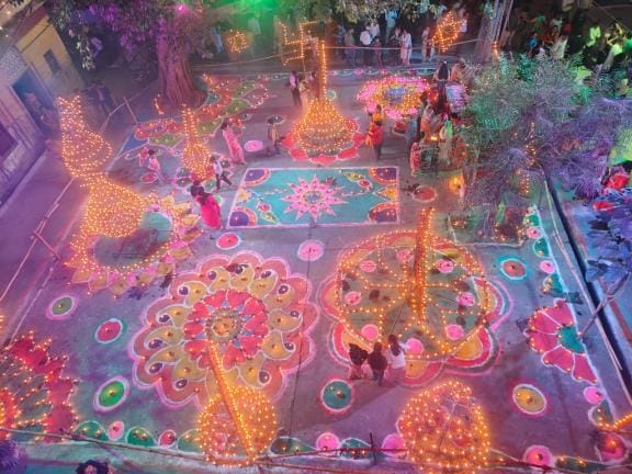 Temples illuminated with lamps on Dev Diwali