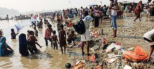 Took a dip in the Ganga at Shringirampur Ghat and chanted Shri Hari