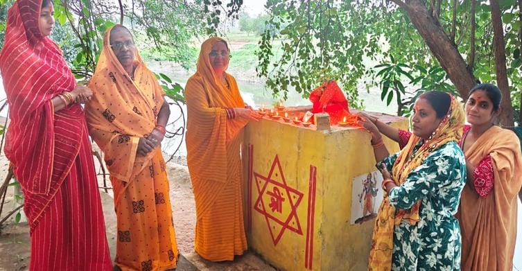 Women collectively performed Tulsi puja