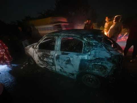 A young man saved his life by jumping out of his car when it caught fire.