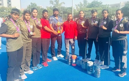 Daughters of Ahar village won silver medal in handball