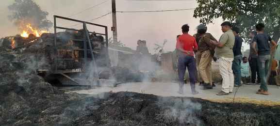Trolley caught fire after touching high voltage wire