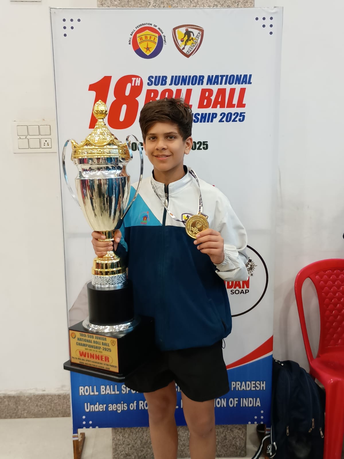 Parikshit won the gold medal in the National Roll Ball Competition.