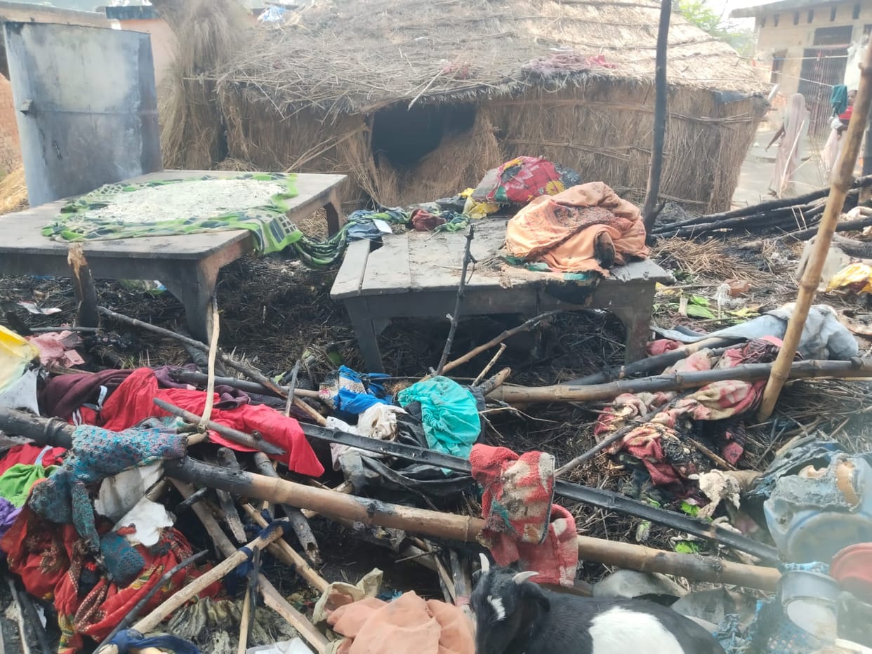 Goods burnt to ashes due to fire in the roof