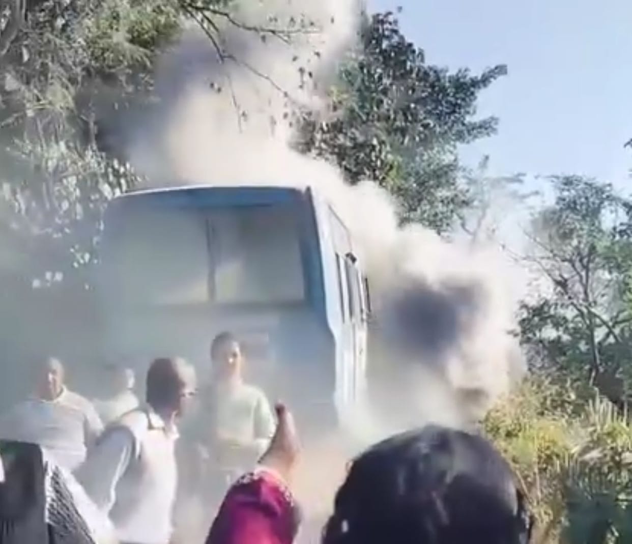 Smoke suddenly rose from the HRTC bus, panicking passengers