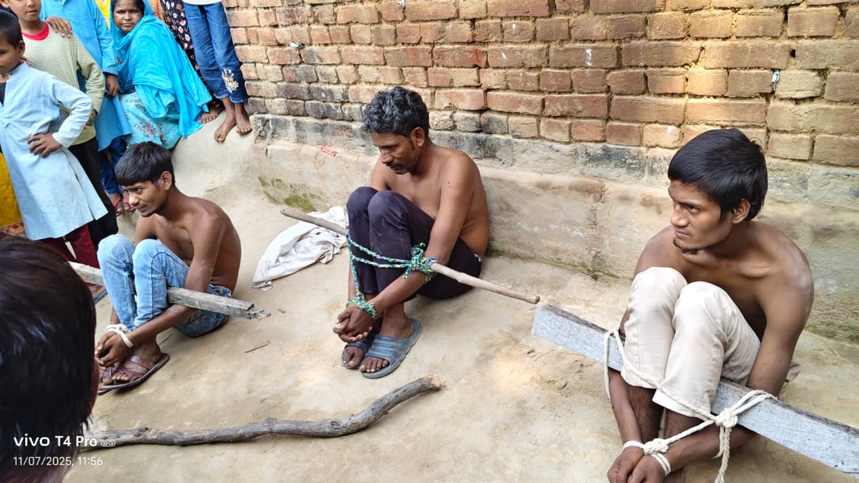 The groom's side who came to bid farewell to the bride were tied up and beaten.