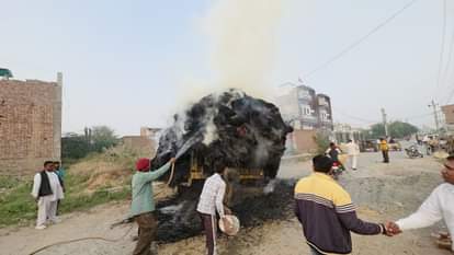 A trolley full of stubble caught fire on Model Town road