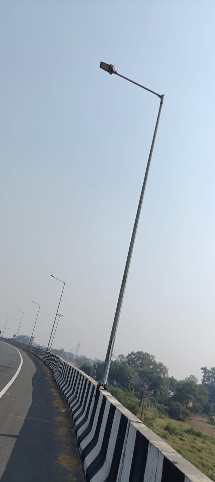 Lights stolen from many places on the highway, some are lying damaged.