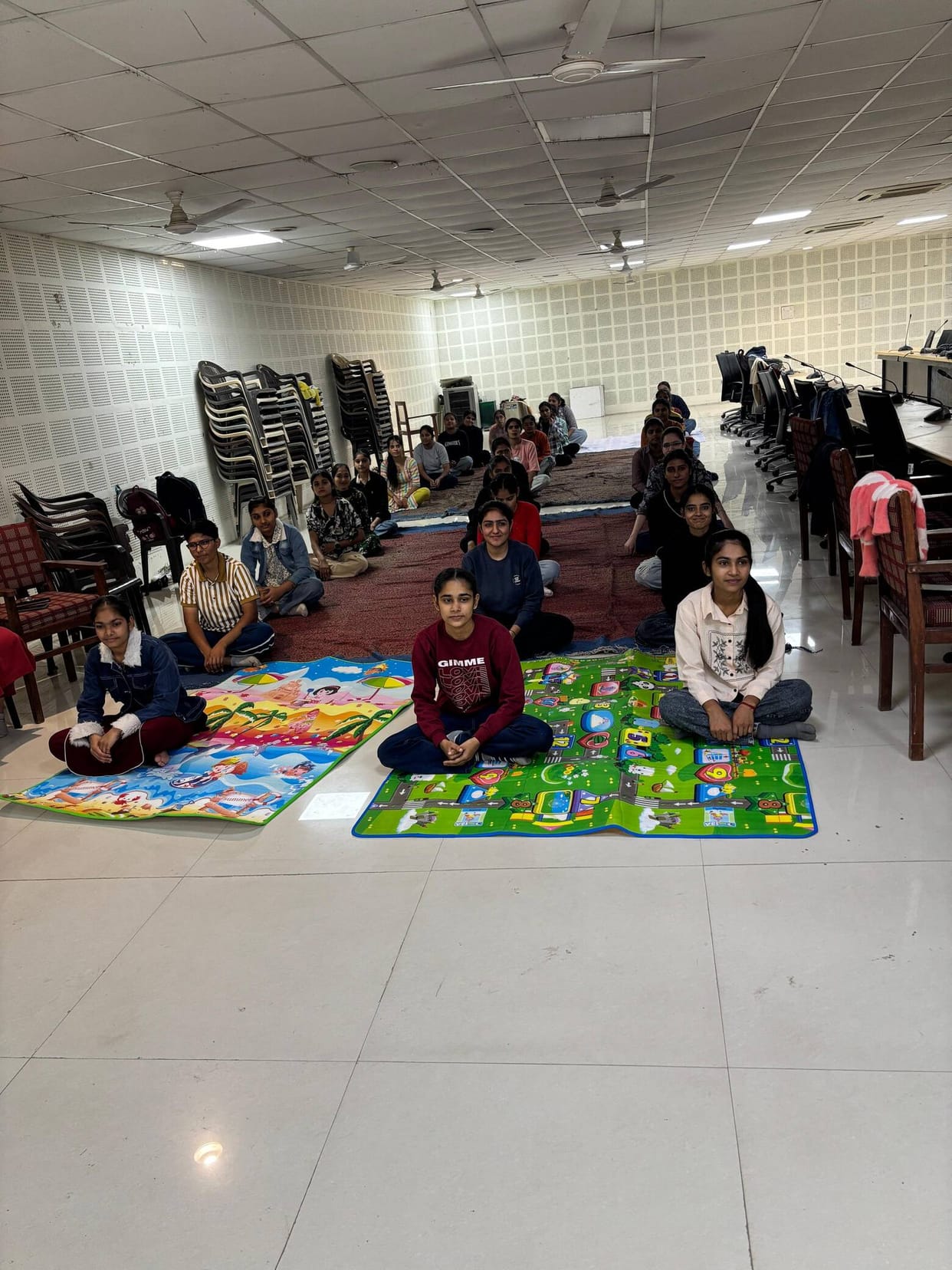 Yoga was conducted for the health of the girl students.