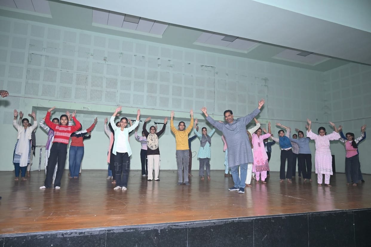 The girl students learned the tricks of Haryanvi folk dance.