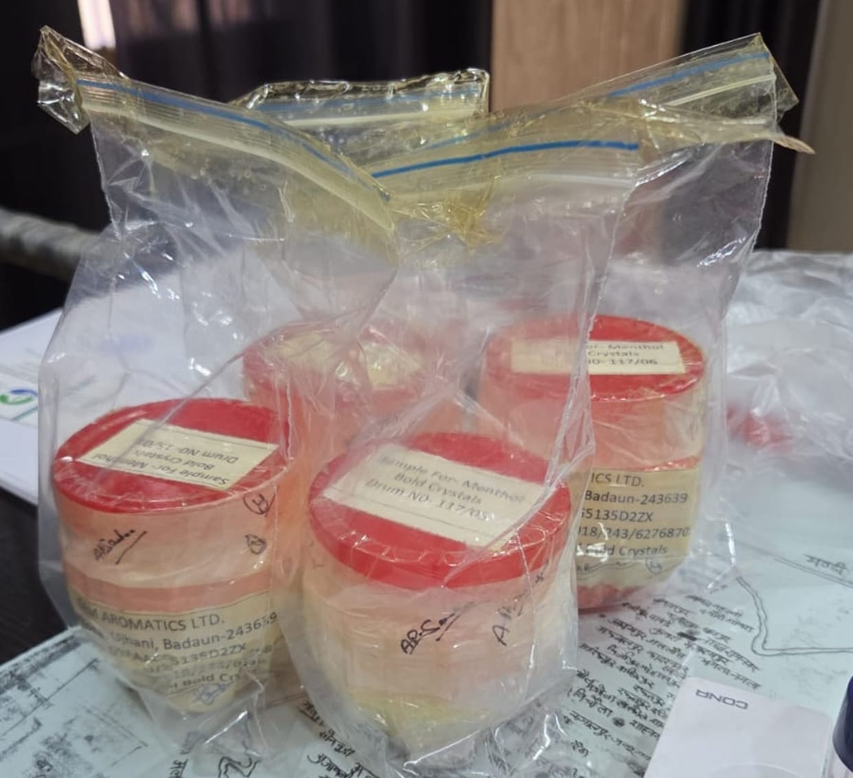 Suspected of selling natural mint as synthetic, sample taken