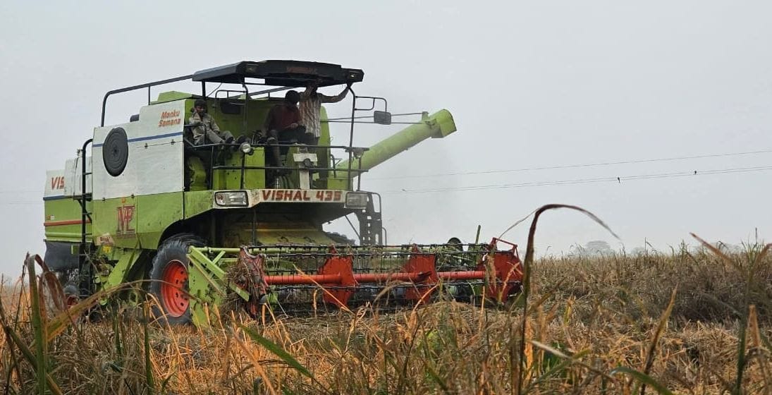 Siddharthnagar News : Combine machine running in paddy field without reaper