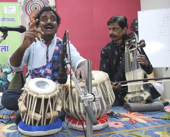 Students learn the nuances of playing tabla in the workshop
