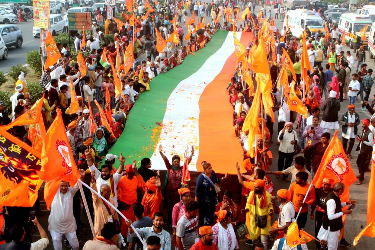 The colors of devotion and enthusiasm spread throughout Nanda Baba's treasure trove.