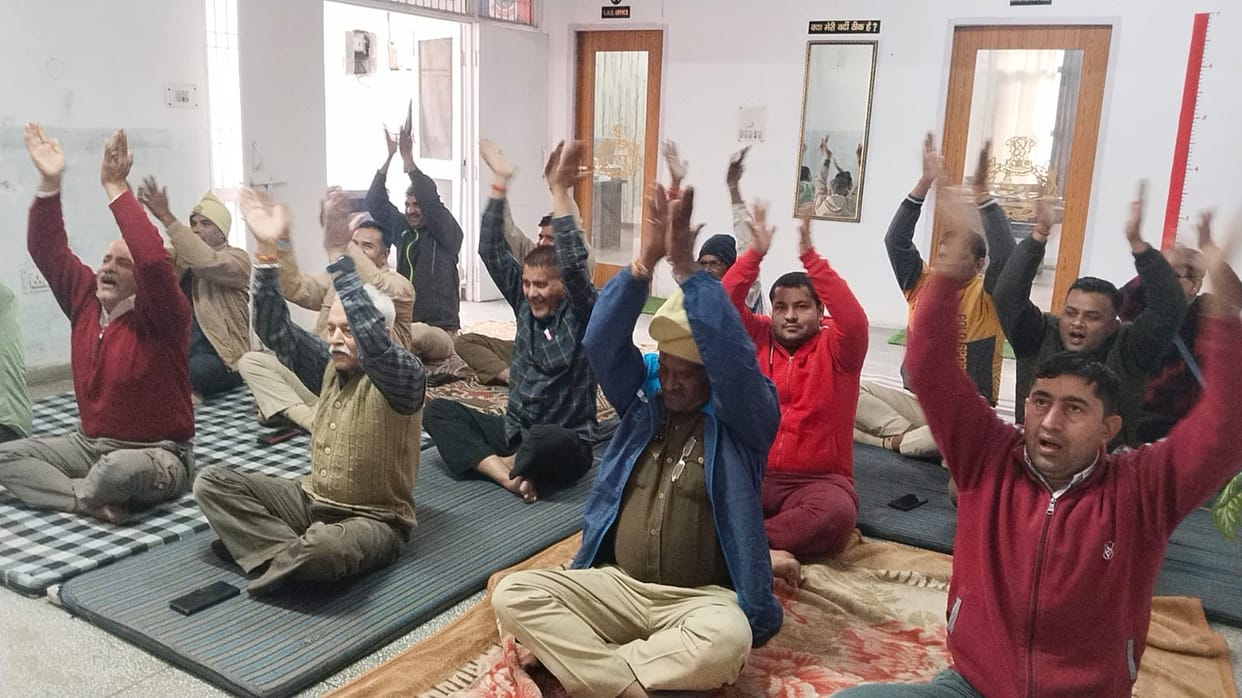 Laughter therapy exercises were conducted in the camp.