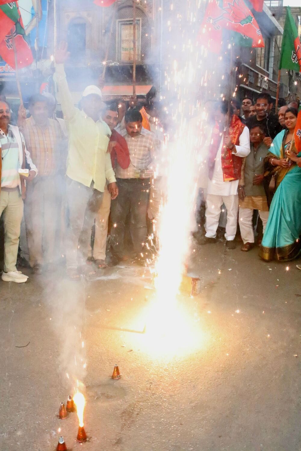 BJP workers celebrated the NDA's victory in the Bihar elections.