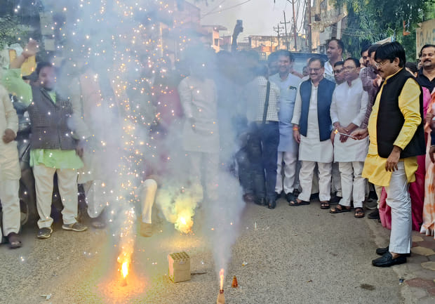 BJP workers celebrate NDA's victory in Bihar