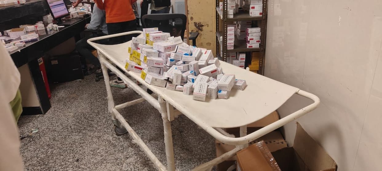In the Civil Hospital, stretchers are being used to carry sheets and medicines instead of patients.