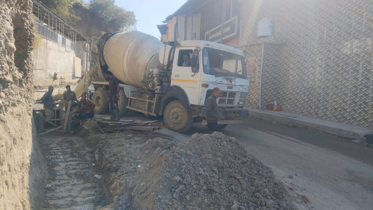Work on construction of drains near Tauni Devi Temple begins