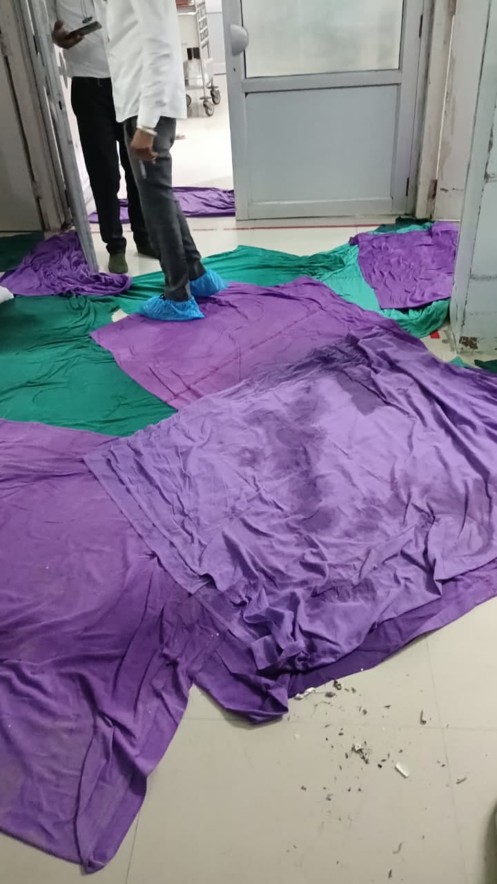 Doctors performed operations at the Ayushman camp, while water kept dripping from the roof