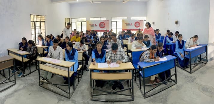 Girls appeared for the Atul Maheshwari Scholarship Examination in Lucknow.