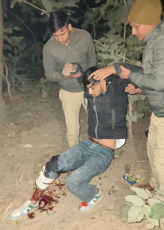 Three accused of firing at Pradhan's house arrested in encounter, one shot in the leg