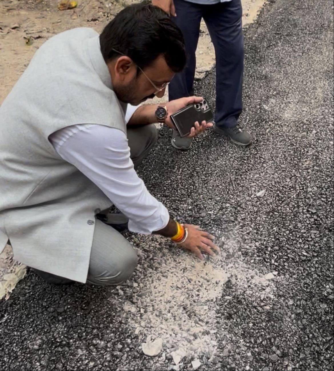 Reconstruction of the road that was built at night and got uprooted in the morning has started.