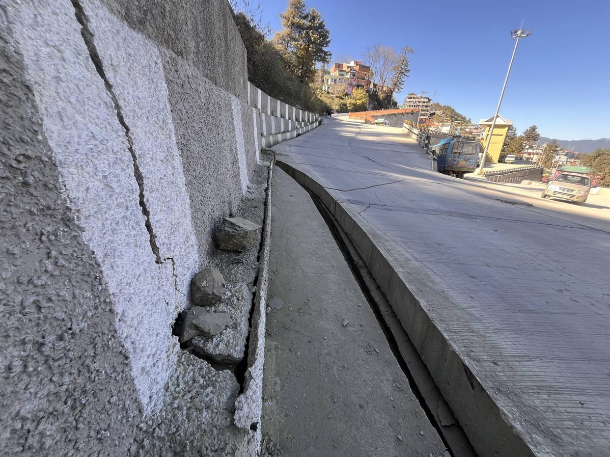 Cracks appear in the new bus stand built at a cost of Rs 14 crore in Theog.