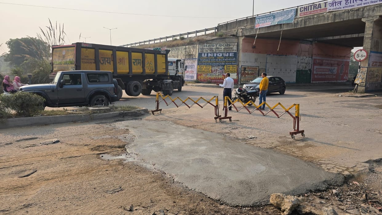Work was done to fill the potholes and improve the road near the flyover on Jhajjar-Bahadurgarh Road.