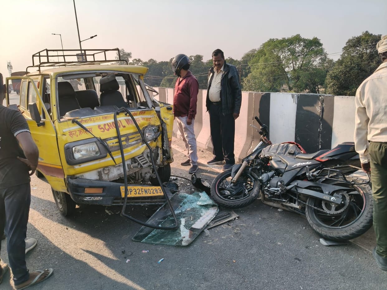 Bike and school van collide, youth falls 17 feet