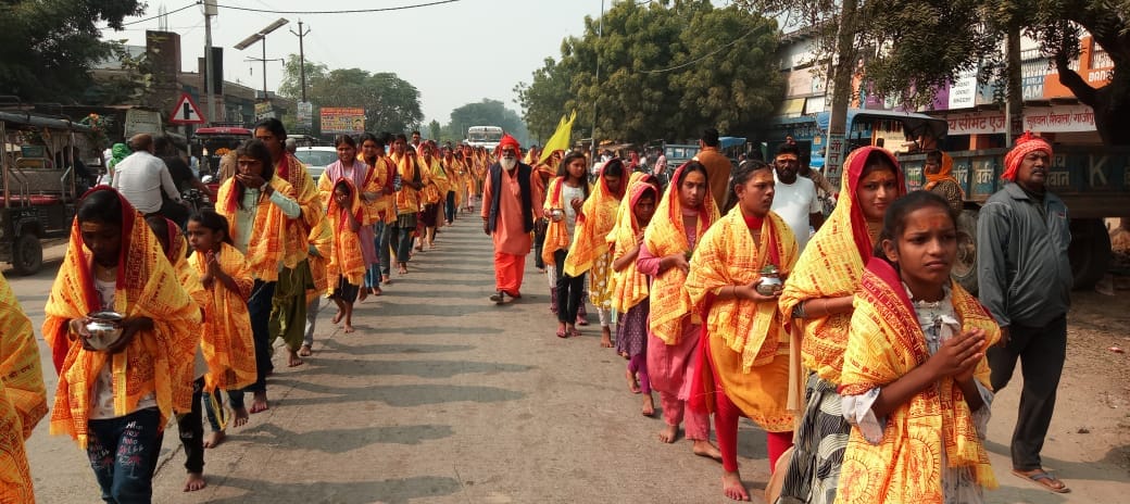 A five-km long procession was taken out carrying the Kalash