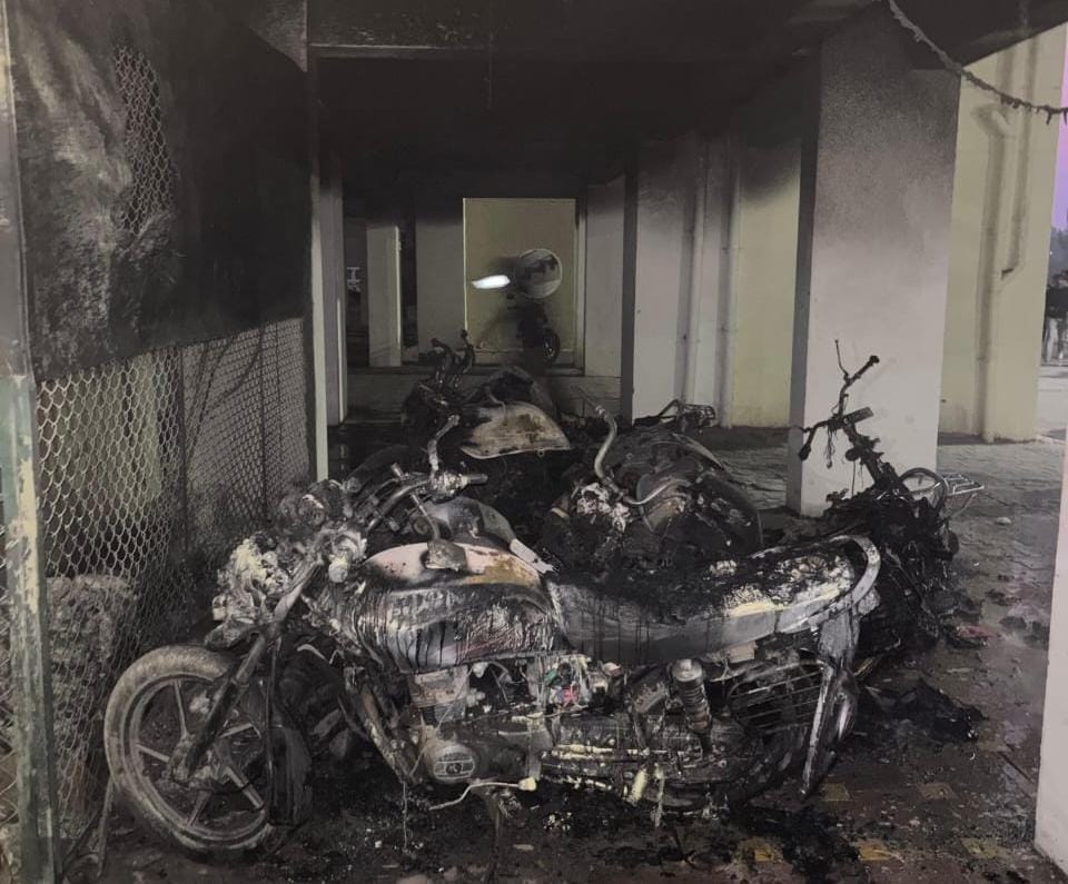 A massive fire broke out in Krish City-2 Society, burning eight vehicles.
