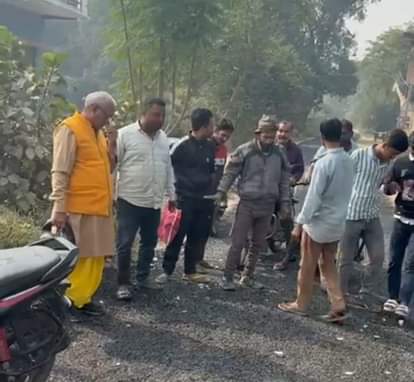 The road built with Rs 32 lakhs started crumbling soon after its construction