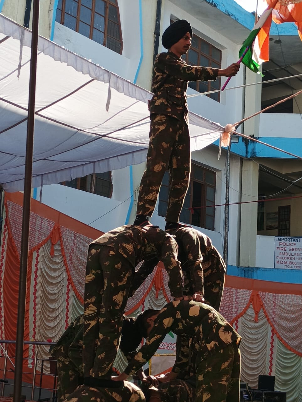 Students won applause with patriotic songs and Punjabi Bhangra.