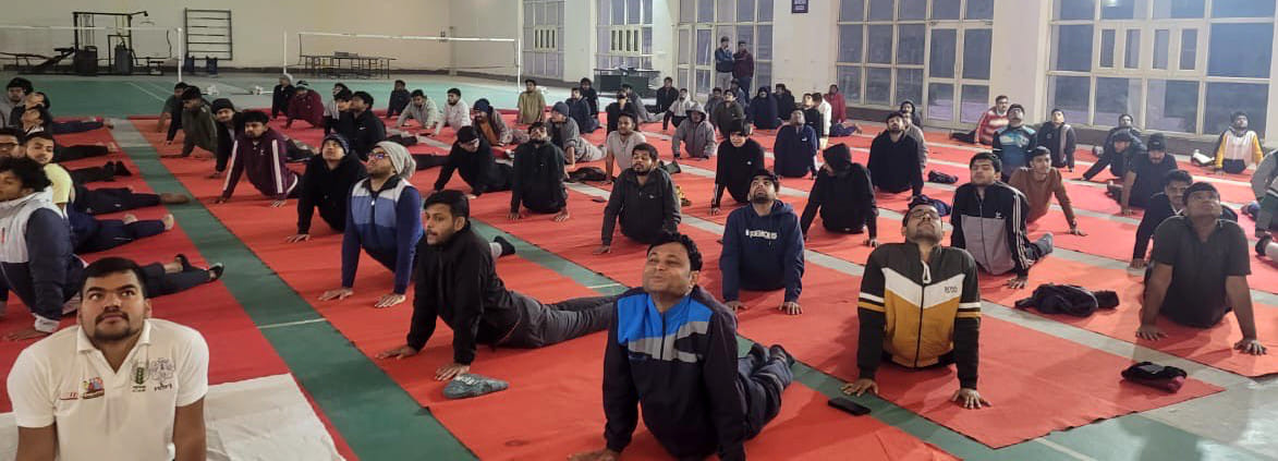 150 students were made to practice yoga in the camp.