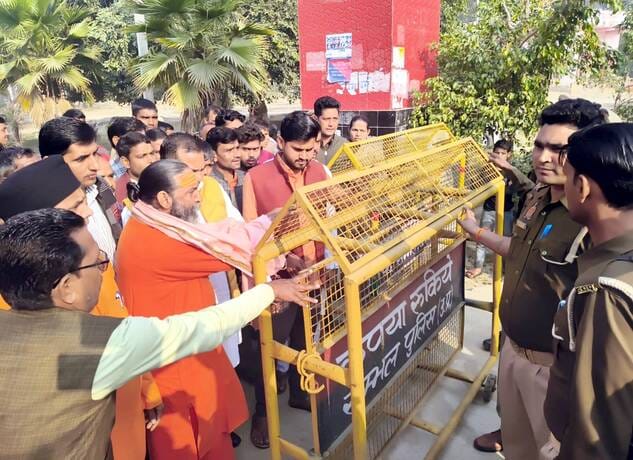 The police stopped the pilgrimage at the Kailadevi temple.