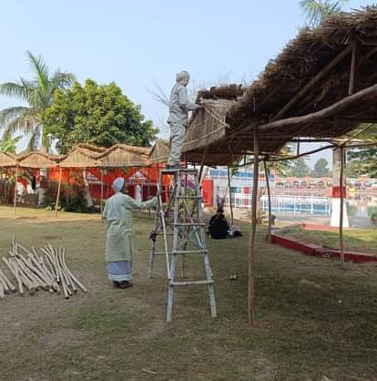 Haryana pavilion started getting decorated on the banks of Brahma Sarovar
