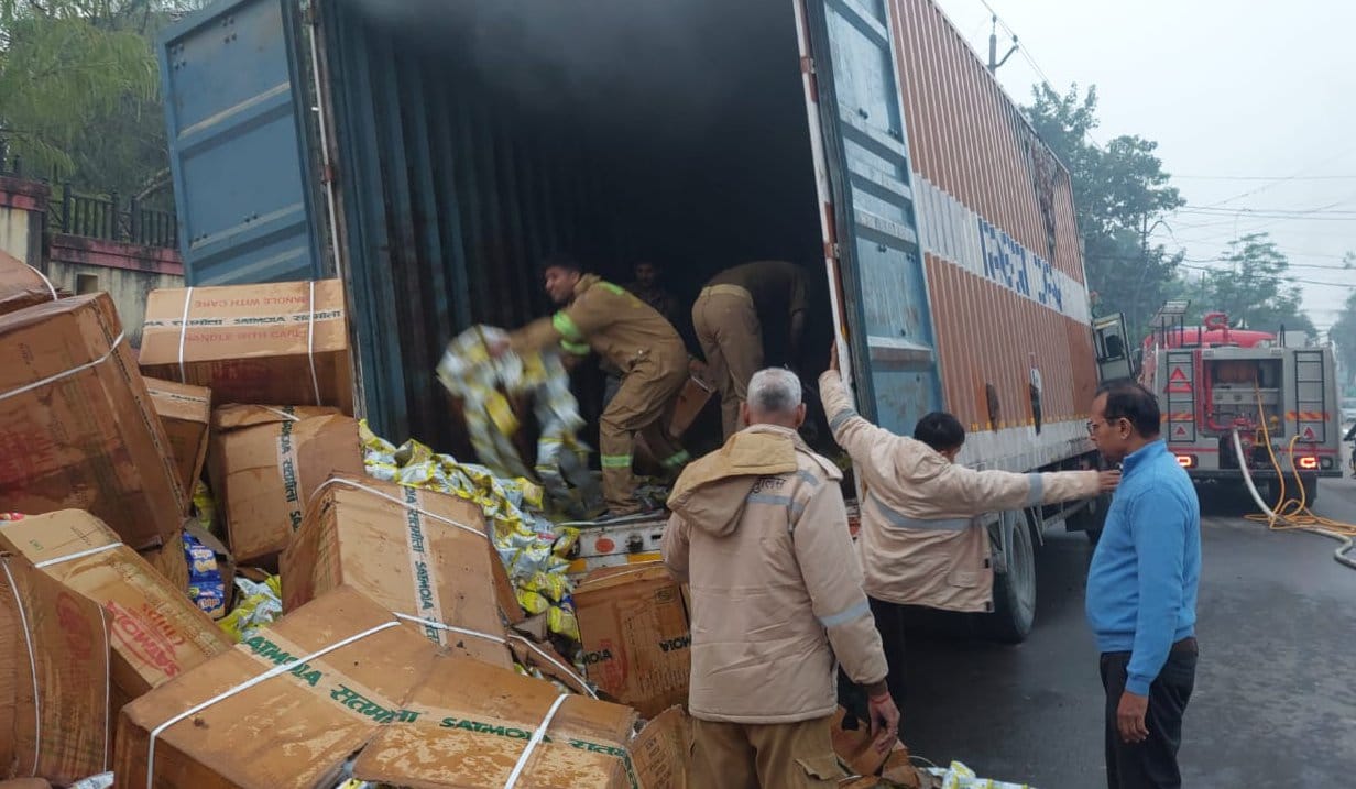 Container caught fire due to high tension