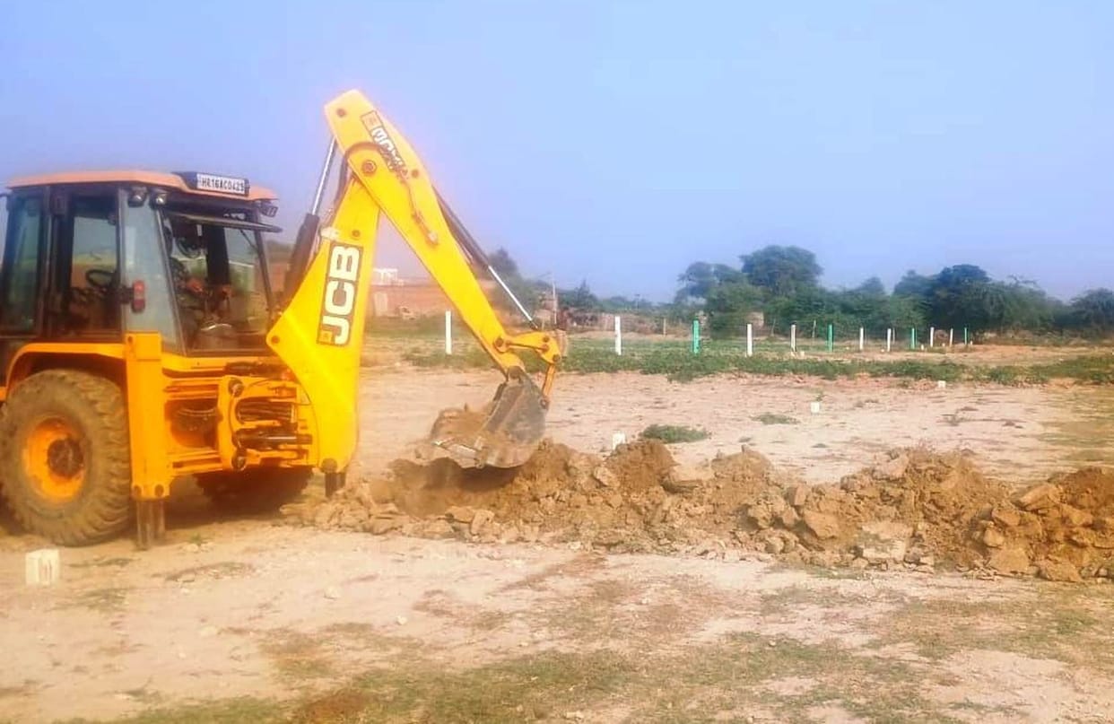 Uprooted roads in an illegal colony being developed on four acres on Bhiwani-Triveni road