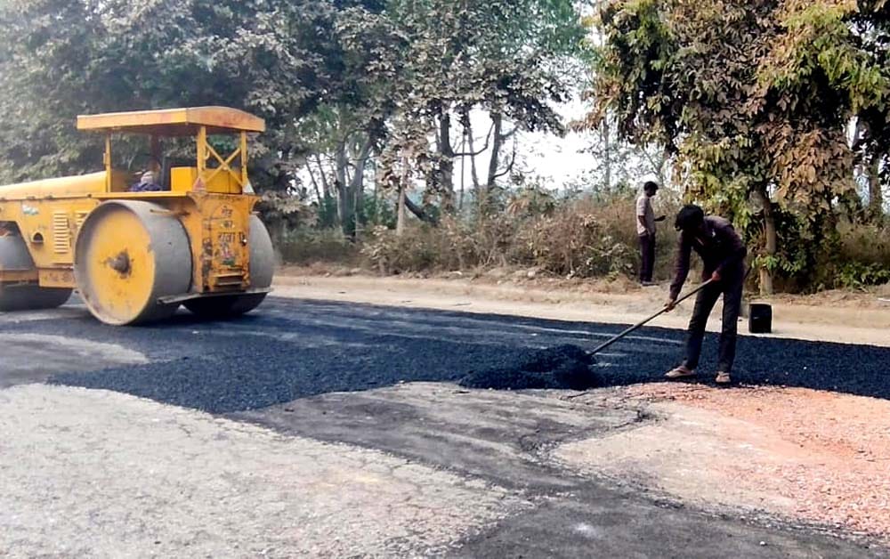 Road repair work begins in the large industrial area