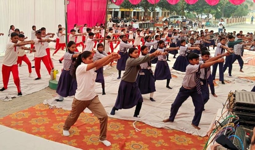 Children performed stunts at the annual function of Arya Samaj