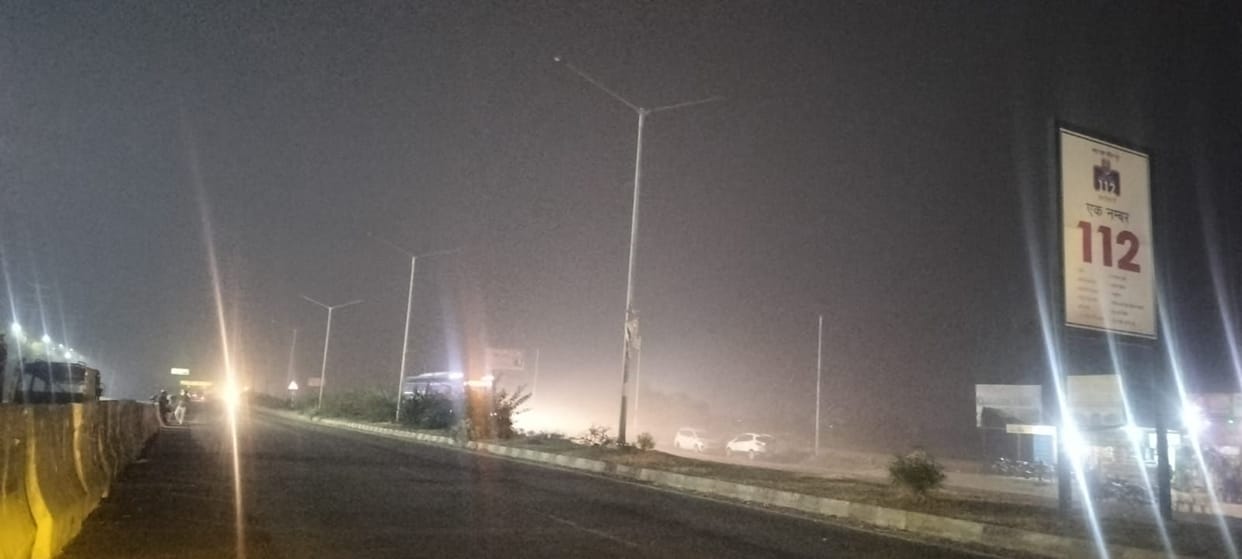 Lights are off for a kilometer on the National Highway in front of the new bus stand of the city.