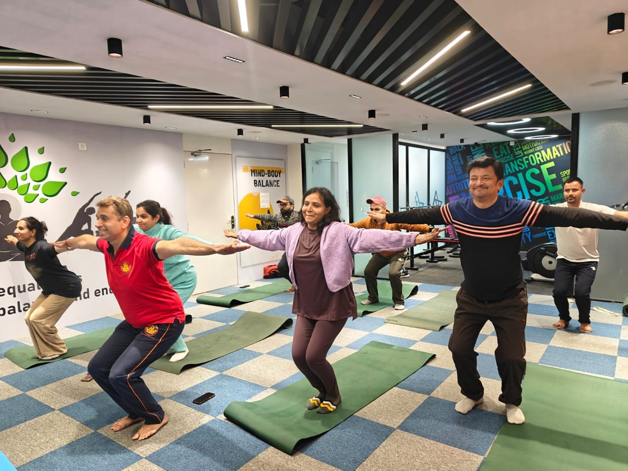 Bank management and employees performed yoga.