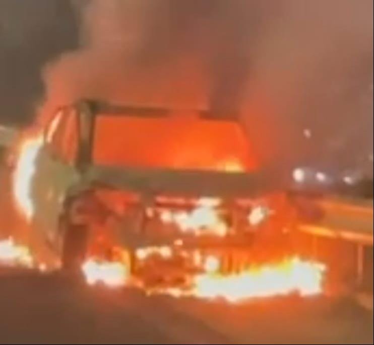 Electric car explodes, catches fire; businessman saves his life by jumping out