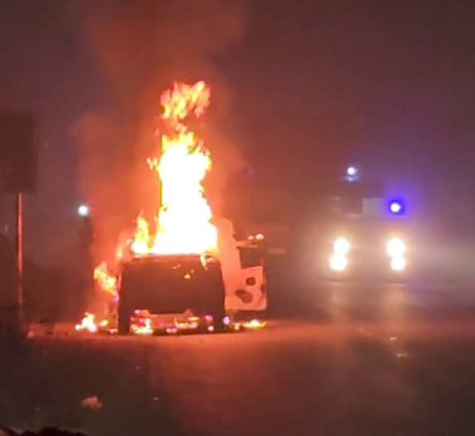 Moving car catches fire