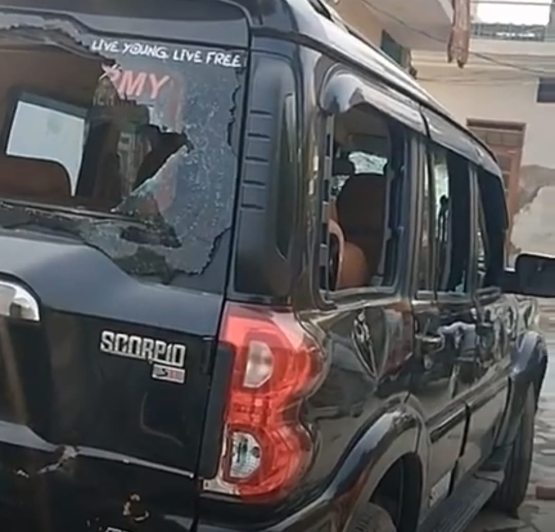 The windows of the car of the martyr's wife, who had come to her parents' house, were broken