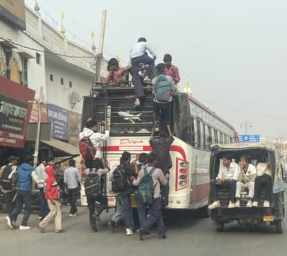 Passengers are being made to travel on the roofs of buses by paying half the fare.
