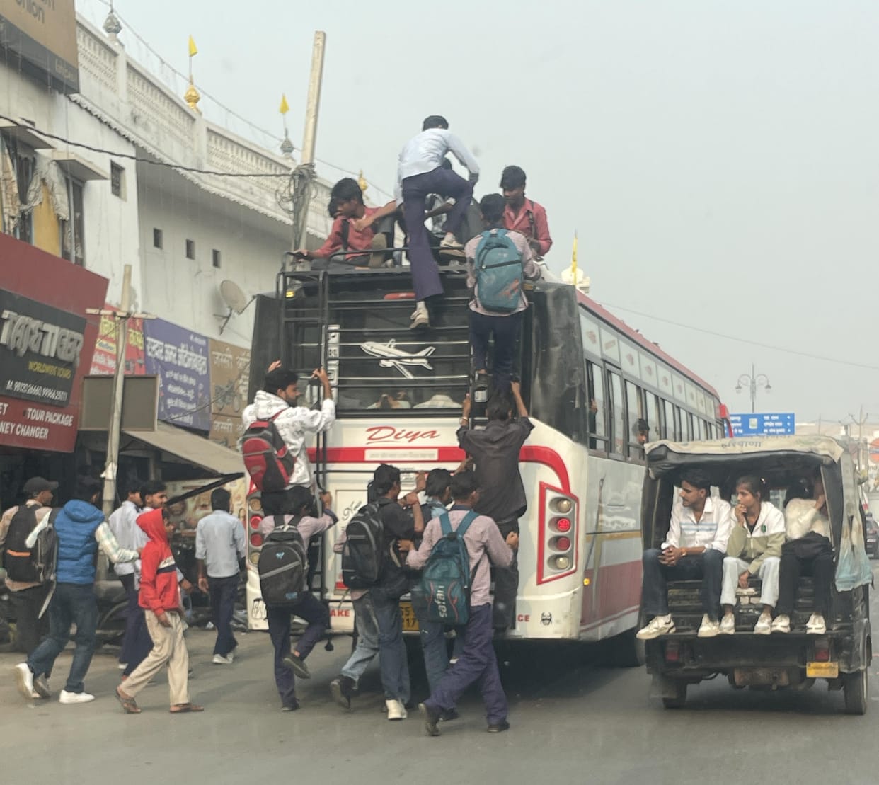 Passengers are being made to travel on the roofs of buses by paying half the fare.