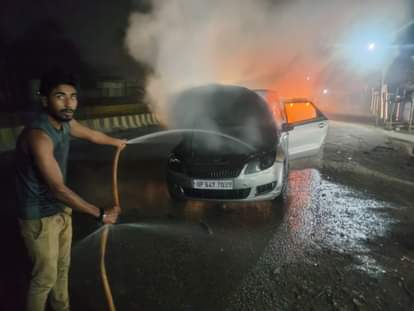 Fire broke out in a moving car; the family was returning from a wedding.