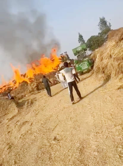 Four acres of stubble stock burned due to the fire.